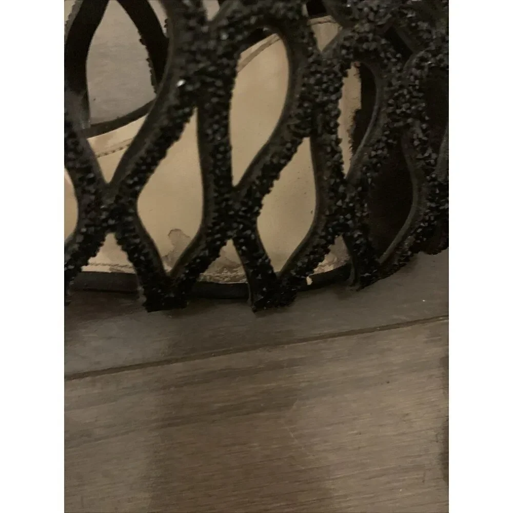 Imagine Vince Camuto Women's Ralee Solid Black Embellished Flat Sandals 7